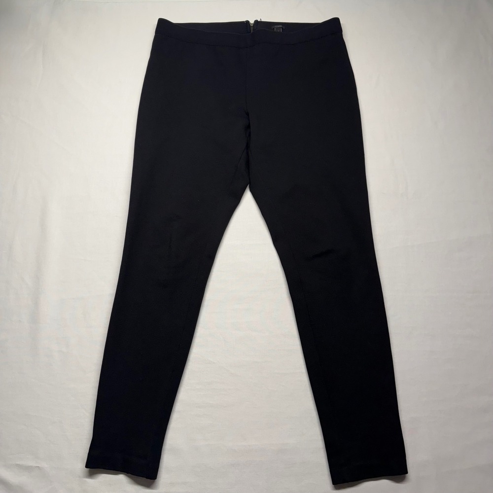 J Crew Black Ponte Pants 14R Slim Stretch Work Career Ankle Zip Back Office